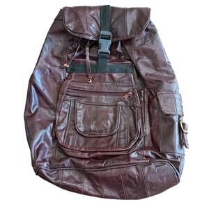 Rare Vintage Red Burgundy 100% Leather Backpack Excellent Condition